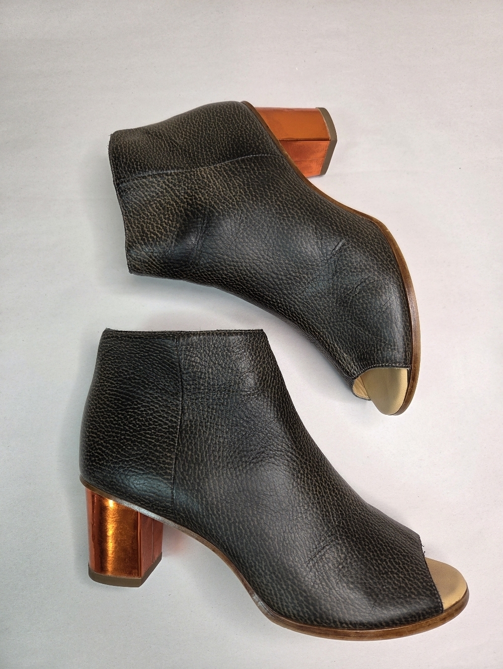 MM6 Maison Margiela Ankle Boots Size 41 Leather Peep Toe Orange Lucite Heel